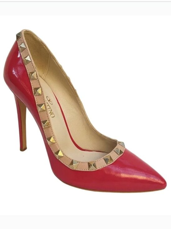 Shoes - Rockstud Accents Patent Leather Red Pumps 6